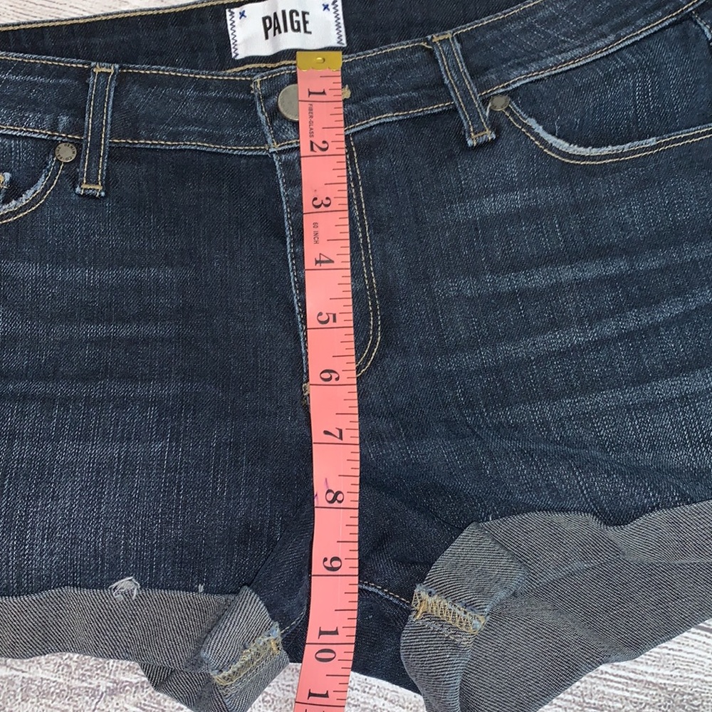 PAIGE Dark Indigo Rolled Hem Denim Shorts - Picture 9 of 9